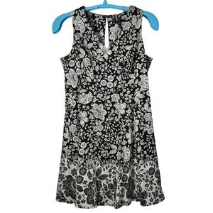 Maggy London Black White Floral Sleeveless Aline Fit Flare Lined Party Dress  14